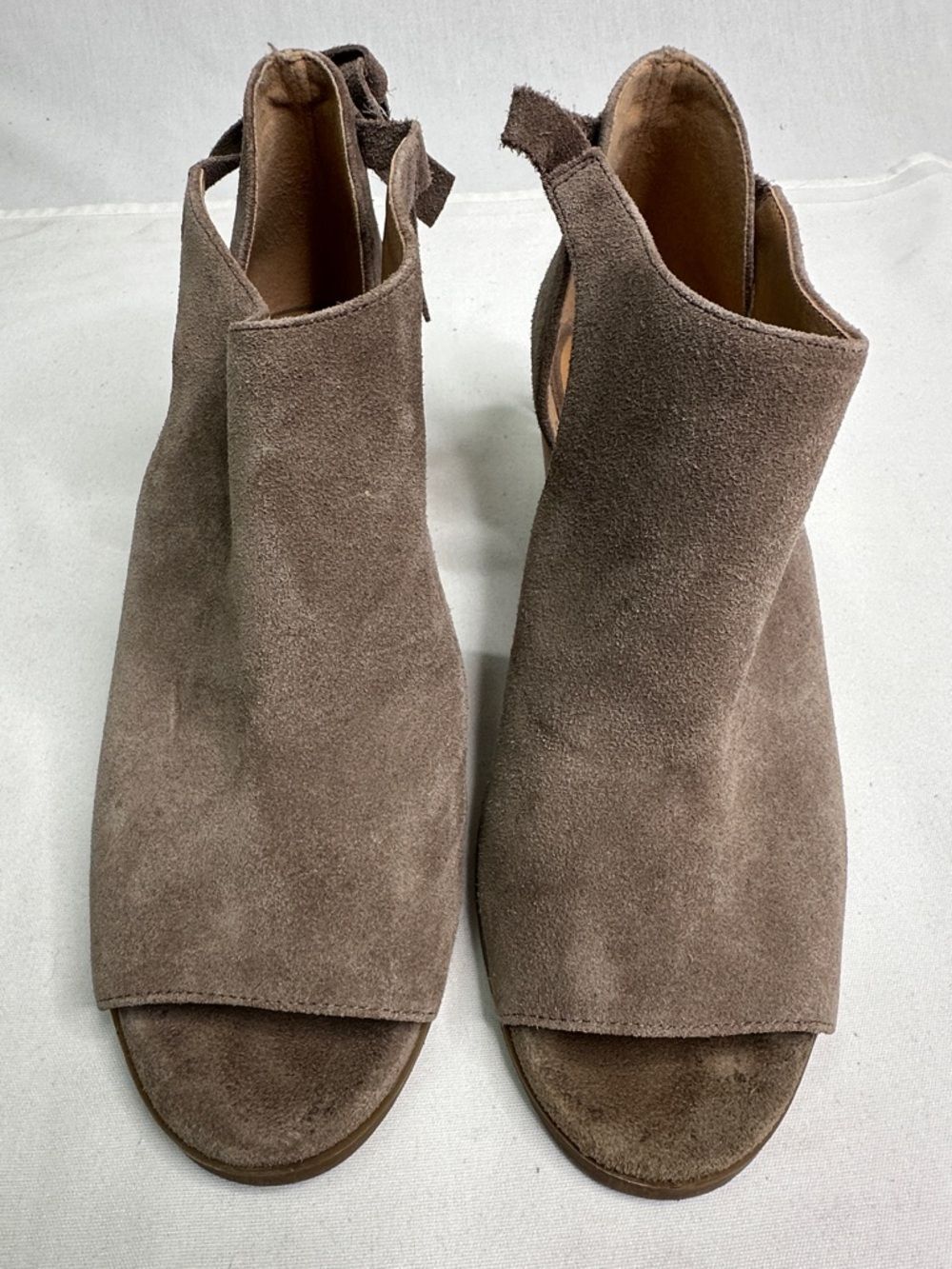 Lucky Brand Taupe Suede Peep-Toe Slingback Mules